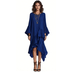 Abito Midi <span class=keywords><strong>Boho</strong></span> da Donna con Volant Asimmetrici e Orlo Asimmetrico - Moda Sehe - Product Image 4