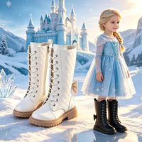 Bottes coréennes pour filles 27-37, hautes, au-dessus du genou, avec fermeture éclair latérale, semelle extérieure en caoutchouc, couleur unie noire, synthétiques, automne-hiver