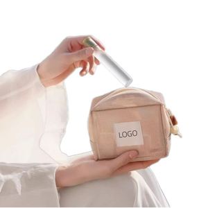Bolsas de Cosméticos Transpirables con Cierre, Organizador de Maquillaje Ligero de Viaje, Bolsa de Aseo con Asa - Product Image 1