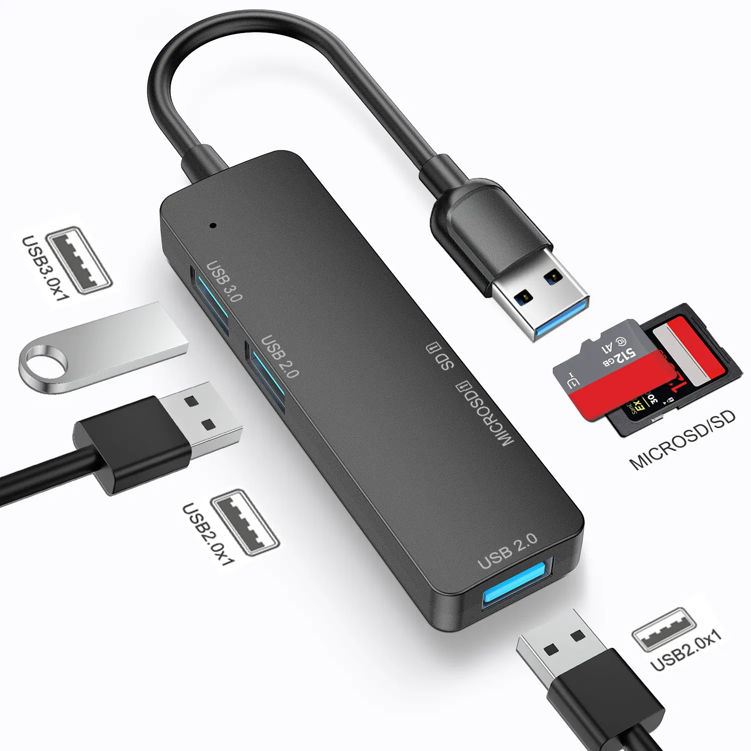 USB 3.0 Hub pembagi Data USB Ultra ramping, dengan TF dan slot pembaca kartu SD untuk MacBook Laptop Surface Pro PS4 PC Flash Drive