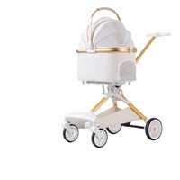 Poussette pour animaux de compagnie en alliage d'aluminium, design élégant, sac détachable, portable, légère, pliable, 4 roues, pour petits chiens/chats, utilisation en extérieur et en voiture