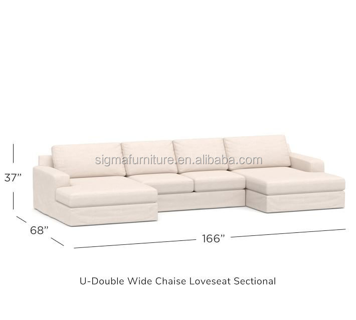 living room furniture home furniture Square Arm Slipcovered U-Shaped Double Chaise sofas Sectionals