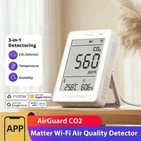 Sonoff AirGuard CO2 Matter WiFi Monitor Kualitas Udara SAWF-08P Pengukur Suhu Kelembaban Alarm Suara Cahaya USB Plastik OLED