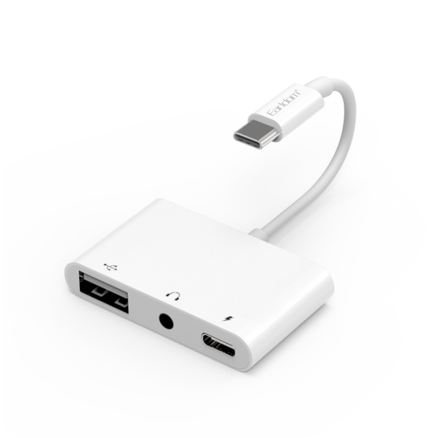 Newest 3-in-1 USB C Hub with DAC Chip 3.5mm Audio Jack Earphone Power Supply Adapter for X/XS Max/XR/8 Plus Mobile Phone
