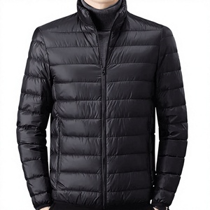 Veste matelassée bleue pour homme, col montant, couleur unie, fermeture éclair, coupe-vent, vêtement d'hiver décontracté, coupe régulière, en polyester - Product Image 4