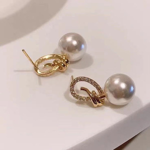 Accessoires en argent S925 pour la création de bijoux, plateau vide avec perles rondes de 8-10 mm, boucles d'oreilles pendantes tendance 21237 - Product Image 2