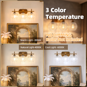Lámpara de Pared Moderna de Bronce con 3 Cabezas y Pantalla Redonda de Cristal, Luz Incandescente para Baño, 2700K, E26, Control por Interruptor - Product Image 2