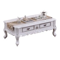 Table basse longue sculptée moderne en chêne massif blanc ivoire avec tiroir