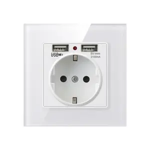 Glass Panel Homes Outlet Electric Wall Switch With Usb Extension Eu Standard Socket Charger
