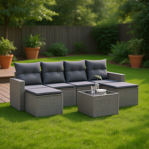 Ensemble de canapé de jardin en rotin PE gris modulaire 4 places, mobilier d'extérieur au design contemporain - Product Image 2