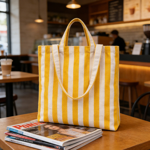 Bolsa de Mano de Lona a <span class=keywords><strong>Rayas</strong></span> Personalizada al por Mayor, Bolsa de Compras Casual para la Playa con Asas - Product Image 3