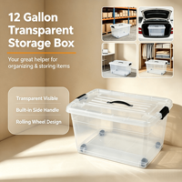 Boîte de rangement transparente de 12 gallons avec roulettes et poignée, bac de rangement en plastique empilable pour la maison, le garage, l'entrepôt