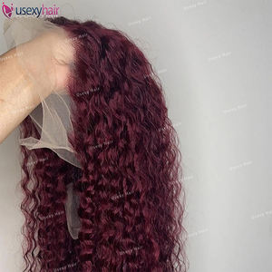 더블 그린 원시 인디언 헤어 99J 컬러 레드 와인 버마어 곱슬 머리 제품 hd 레이스 가발 흑인 여성을위한 처녀 헤어 벤더 가발 - Product Image 3