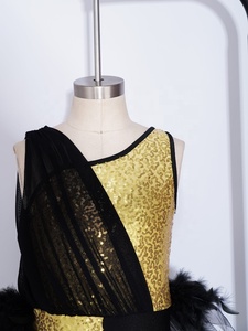 Justaucorps scintillant pour filles avec jupe en tulle, paillettes, plissé asymétrique en maille, une jambe, costume de danse pour récital et compétition, personnalisable - Product Image 4