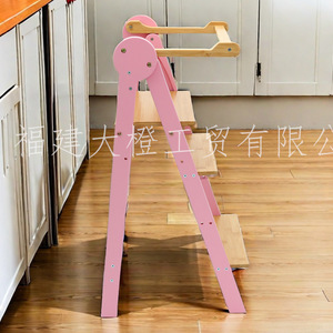 Wooden Toddler Step <b>Stool</b> Foldable Learning Tower Kitchen <b>Bathroom</b> Countertop Accessory <b>For</b> Children 12 Months And Above - Product Image 1