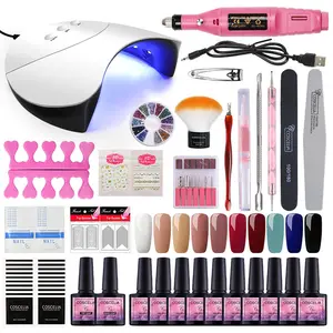 Nouvelle couleur 10 couleurs Gel vernis à ongles Kit de démarrage avec 36W lampe UV perceuse à ongles marque privée outils de manucure ensemble en vrac ongles