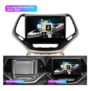 Jmance Gps mobil Android, 10 inci 2 + 32Gb 4 + 64Gb 6 + 128Gb 4G Auto Carplay Bt 5.0 navigasi Gps untuk Jeep Cherokee 5 Kl 2014 - 2018 bingkai