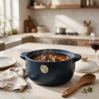 Casserole en céramique 3L avec couvercle, compatible cuisinière à gaz, nettoyage facile, passe au lave-vaisselle, design classique, poignée en bois