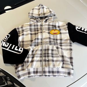 Fabricant de sweats à capuche zippés surdimensionnés en coton épais 100 % pour hommes, coupe et couture personnalisées, style boîte, à carreaux, courts, OEM - Product Image 2