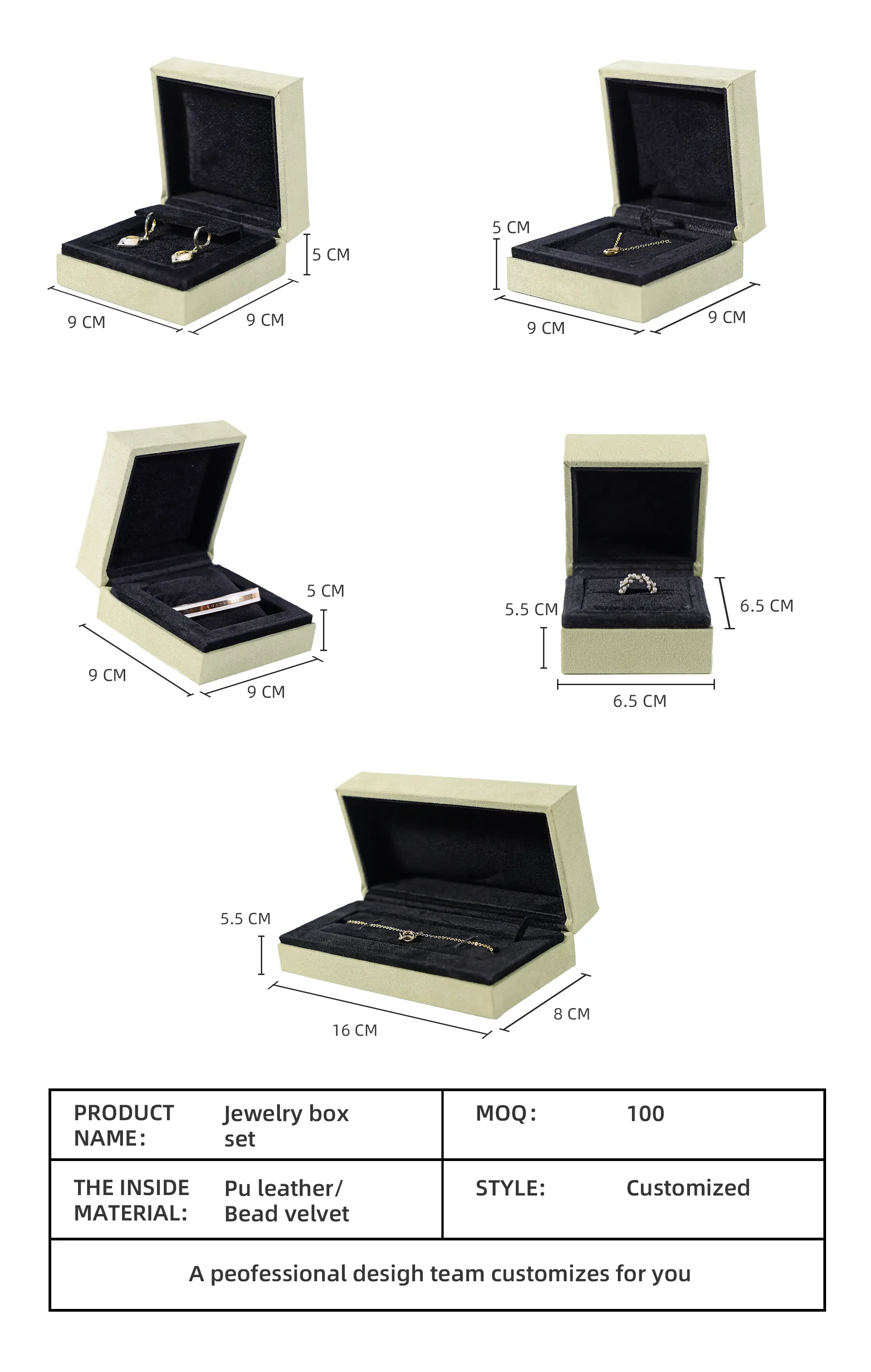 Conjunto de caixa de joias com logotipo personalizado, material de veludo dentro da caixa de colar, caixa de embalagem de presente de joias de luxo para anel de colar