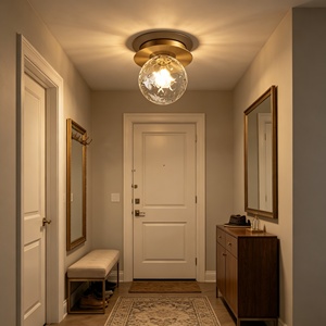 Plafonnier semi-encastré en laiton avec diffuseur acrylique, économe en énergie, style nordique, CRI 90 élevé, garantie 3 ans pour couloir et chambre - Product Image 2