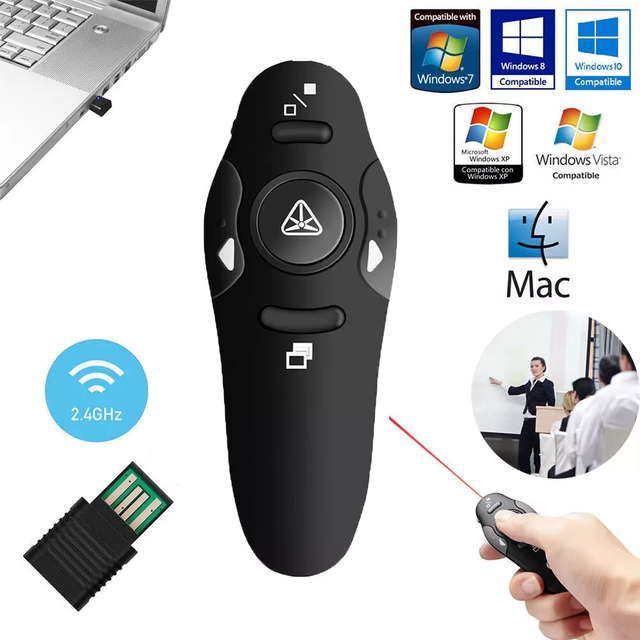Wireless Presenter Red for Presentations Remote Control Laptop PowerPoint 2.4GHz USB Presentation for Windows and Mac/PowerPoint