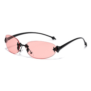 European American Style <b>Frameless</b> Oval Sunglasses UV400 Metal <b>Frame</b> PC Lens Unisex Outdoor Sun Protection - Product Image 5