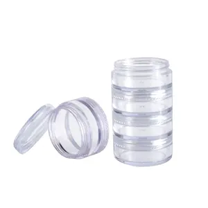 Petits pots empilables en plastique, conteneurs à cosmétiques transparents pour maquillage couleurs, vente en gros, lot de 5 pièces