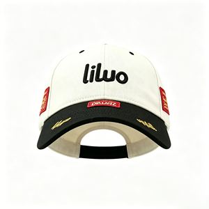 Gorra de Béisbol Personalizada de Dos Tonos, Negra y Blanca, con Parche de Tela Roja, Bordado LILUO, Visera Dorada, Transpirable, de Algodón, Unisex - Product Image 2
