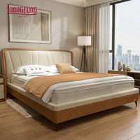 Lit rembourré en cuir véritable LOONGFUNG, cadre en bois de pin massif avec sommier à lattes, personnalisable en taille King, Queen ou Double, vente en gros
