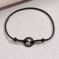 Bracelet réglable en corde de cire imperméable fait à la main pour hommes Non ternir or noir cercle anneau breloque tressé cire cordon Bracelets