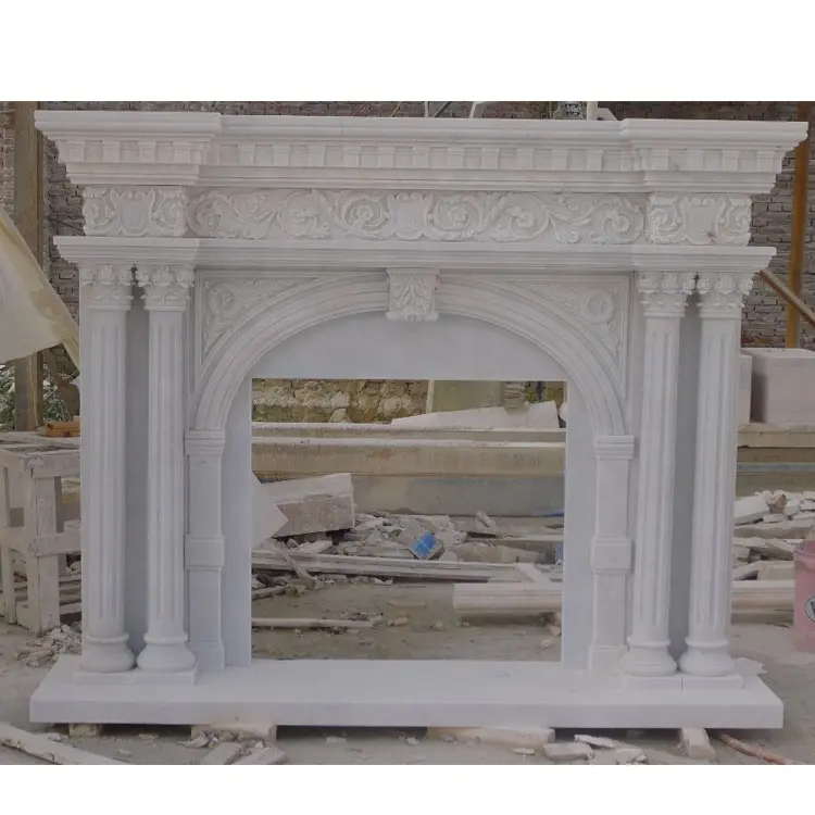 Крытый декор белый мрамор резные двойные столбы камин