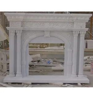 Indoor decoration white marble Carved Double pillars fireplace