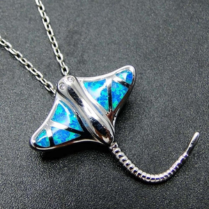 Joyería de Ópalo Azul Mexicano Sintético, Plata de Ley 925 con Baño de Rodio, Dije de Peces Espada, Regalo - Product Image 4