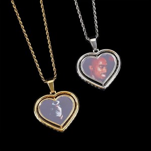 Luxury VVS1 Moissanite Diamond Spinning Double Sided Heart Photo Pendants 18K Gold Plated 925 <b>Silver</b> Iced Out Bling <b>Necklaces</b> - Product Image 4