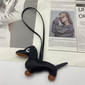 Dachshund Dog Animal Leather Pendant Keychain Diy <b>Accessories</b> Solid Black Puppy Cartoon - Product Image 4