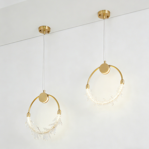 Lustres en cuivre pour hôtel, lampes suspendues, décoration intérieure, luxe moderne, anneau rond en métal doré, lustre en cristal - Product Image 3