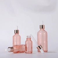 Flacon en verre vide pour huile essentielle en gros avec compte-gouttes, flacon rond de Boston rose pour sérum de soin de la peau, huile capillaire