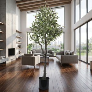 Albero di Ulivo Artificiale Realistico di Grandi Dimensioni 180-280 cm con Frutti Neri, Pianta Finta con Vaso per Decorazione Interna, Personalizzabile 5ft 6ft 8ft 9ft - Product Image 2