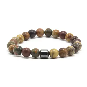 Wholesale Healing Stone Beads Bracelet Natural Gemstone Picasso JasperとMagnetic Hematite Jade Bracelet