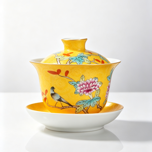 Gaiwan in Porcellana Jiangxi di Alta Qualità Marca JADE, Stile Tradizionale <span class=keywords><strong>Sgraffito</strong></span> con Motivo Raccolto Autunnale, Tazza Classica per Tè Kung Fu - Product Image 3