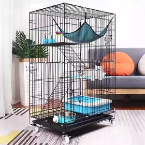 Prix de gros Cage en métal pour chat à 3 couches Villa pour chat Maison Cage d'élevage d'animaux de compagnie à grand espace