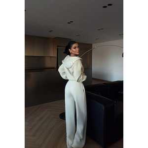 Ensemble de survêtement zippé coupe-vent et respirant, motif arc-en-ciel imprimé délavé à l'acide, grande taille, col à capuche, semi-maternity - Product Image 1