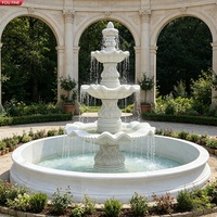 Fontaine d'eau classique YOUFINE à 3 niveaux en marbre blanc, sculptée à la main, pour aménagement paysager de complexe hôtelier