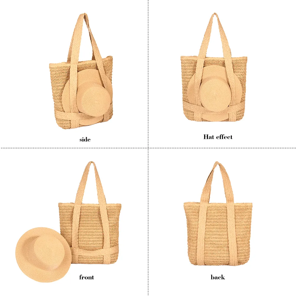 Luxury Design Straw Woven Tote Bags Summer Casual Large Capacity Handbags straw bag and hat