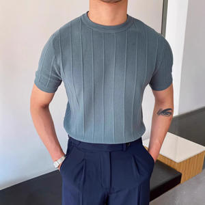 Camiseta de Verano para Hombre, Estilo Informal, Cuello Redondo, Manga Corta, Ajuste Holgado, Tejido de Punto, Estilo Laboral, Lujo Ligero - Product Image 2