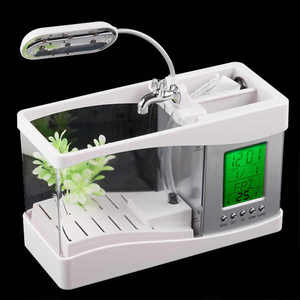 Mini <span class=keywords><strong>aquarium</strong></span> de bureau USB rond de 1L avec fonction d'eau courante en plastique à économie d'énergie - Product Image 1
