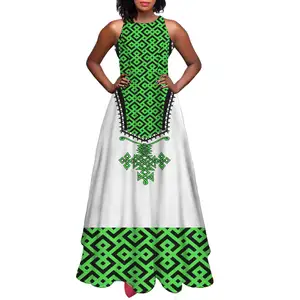 OEM Großhandel Günstige Äthiopien Design Weiß Elegantes Langes Maxi kleid Für Frauen Hochwertige Abendkleider Vintage Äthiopisches Kleid