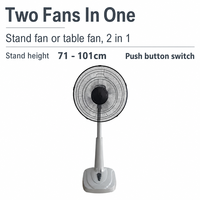 Ventilateur de table/meuble en plastique mécanique de 16 pouces, 2-en-1, rotation réversible, hauteur réglable, haute efficacité énergétique, haute vitesse pour la maison