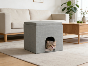 Pouf moderne 3-en-1 pour chat avec couvercles rabattables, plateau de service et boîte de rangement peu encombrante pour villa, appartement, cuisine, salle à manger - Product Image 1